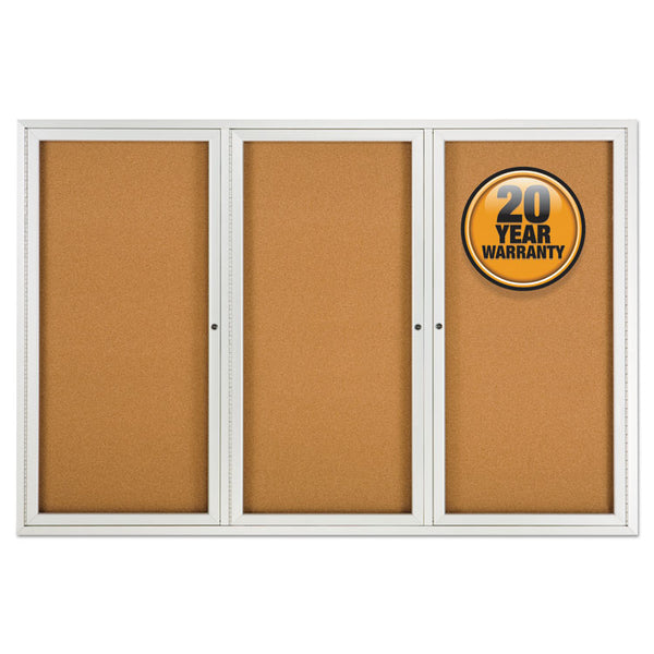 Quartet® Enclosed Indoor Cork Bulletin Board with Three Hinged Doors, 72 x 48, Tan Surface, Silver Aluminum Frame (QRT2367)