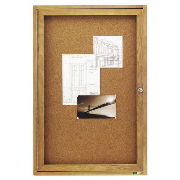 Quartet® Enclosed Indoor Cork Bulletin Board with One Hinged Door, 24 x 36, Tan Surface, Oak Fiberboard Frame (QRT363)
