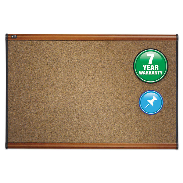 Quartet® Prestige Colored Cork Bulletin Board, 48 x 36, Brown Surface, Light Cherry Fiberboard/Plastic Frame (QRTB244LC)