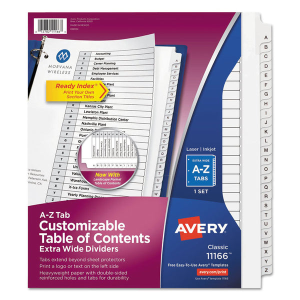 Avery® Customizable TOC Ready Index Black and White Dividers, 26-Tab, A to Z, 11 x 9.25, 1 Set (AVE11166)