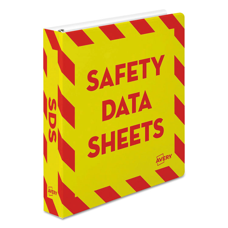 Avery® Heavy-Duty Preprinted Safety Data Sheet Binder, 3 Rings, 1.5" Capacity, 11 x 8.5, Yellow/Red (AVE18950)