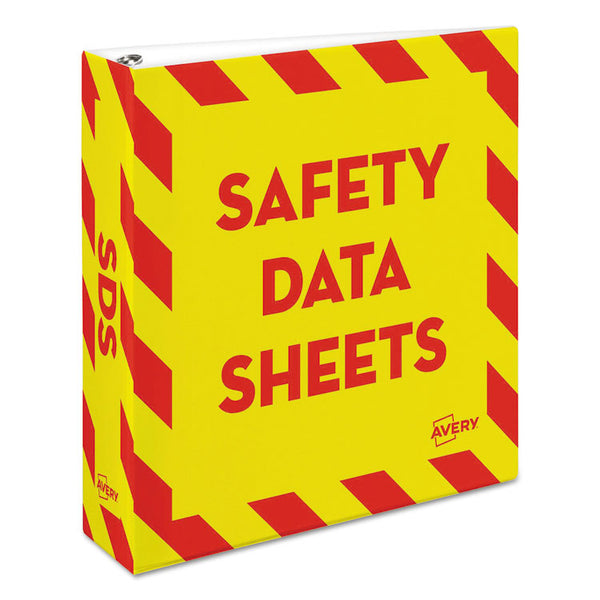 Avery® Heavy-Duty Preprinted Safety Data Sheet Binder, 3 Rings, 2" Capacity, 11 x 8.5, Yellow/Red (AVE18951)