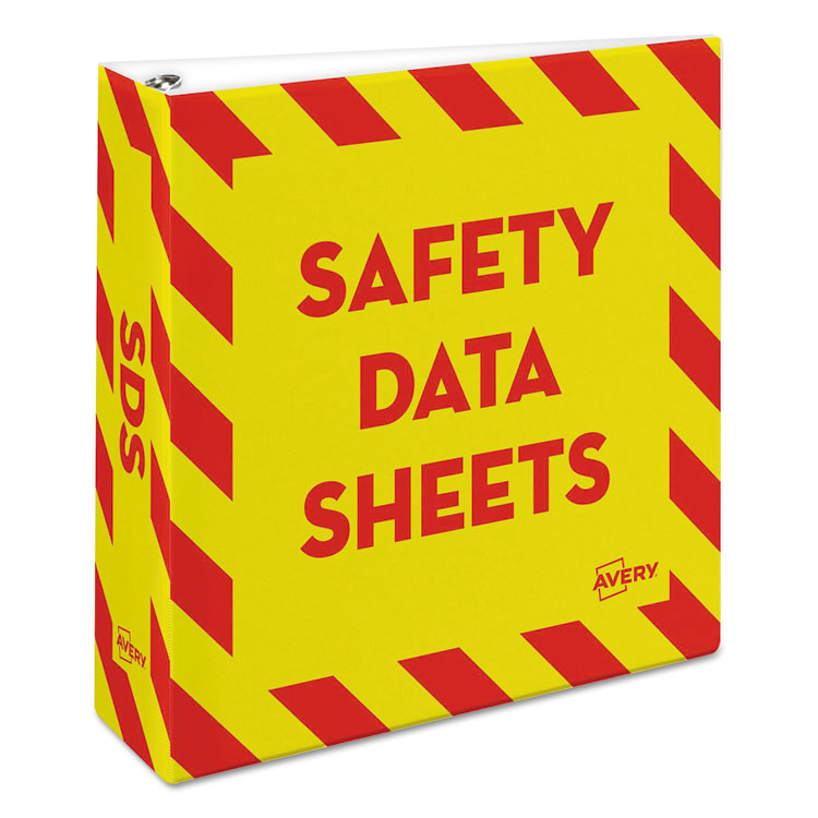 Avery® Heavy-Duty Preprinted Safety Data Sheet Binder, 3 Rings, 3" Capacity, 11 x 8.5, Yellow/Red (AVE18952) Each