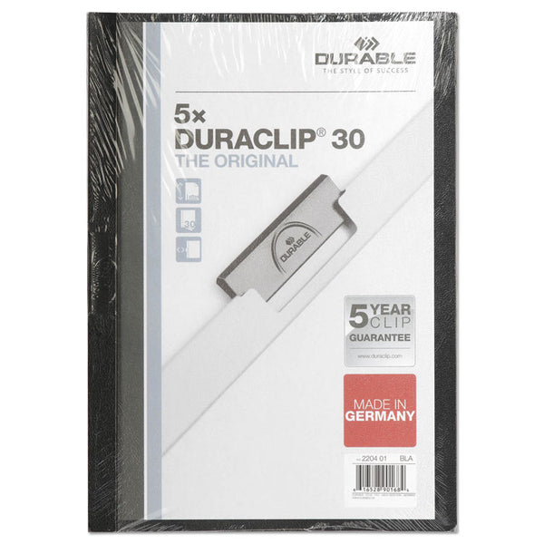 Durable® DuraClip Report Cover, Clip Fastener,  8.5 x 11, Clear/Black, 5/Pack (DBL220401)