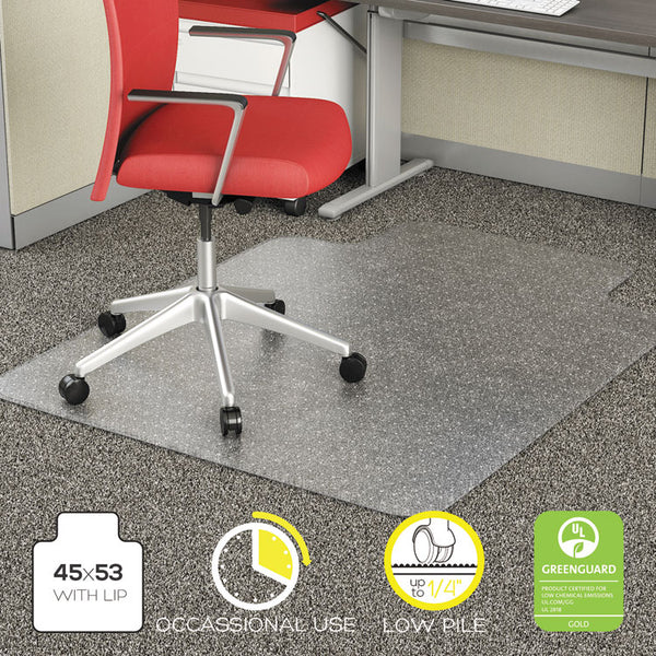 Alera® Occasional Use Studded Chair Mat for Flat Pile Carpet, 45 x 53, Wide Lipped, Clear (ALEMAT4553CFPL)