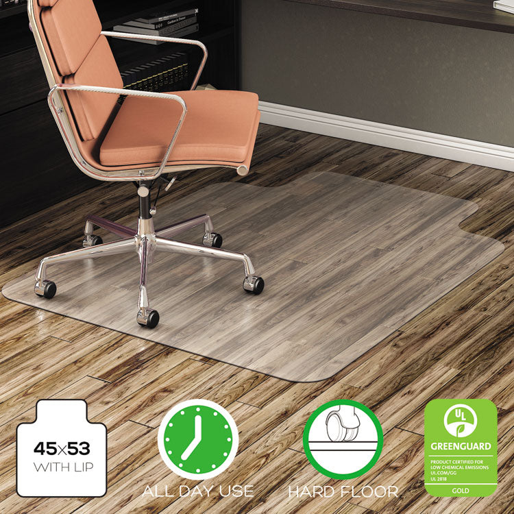 Alera® All Day Use Non-Studded Chair Mat for Hard Floors, 45 x 53, Wide Lipped, Clear (ALEMAT4553HFL) Each