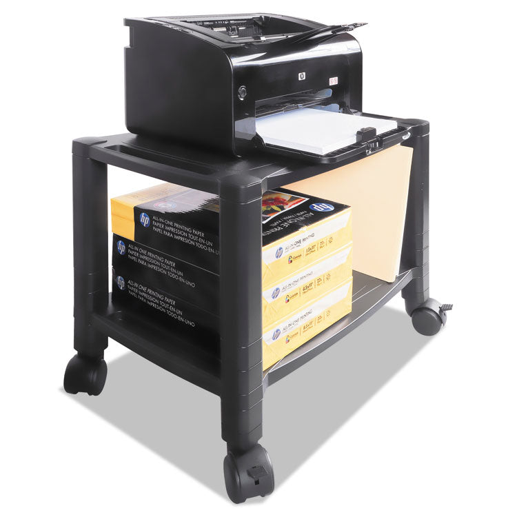 Kantek Height-Adjustable Under-Desk Printer Cart, Plastic, 2 Shelves, 60 lb Capacity, 20" x 13.25" x 14.13", Black (KTKPS610) Each