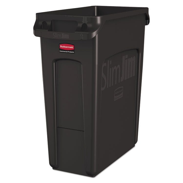 Rubbermaid® Commercial Slim Jim with Venting Channels, 16 gal, Plastic, Black (RCP1955959) Each