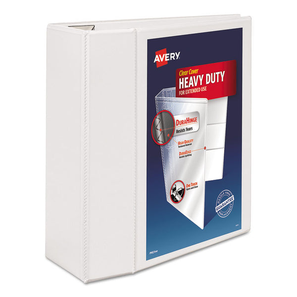 Avery® Heavy-Duty View Binder with DuraHinge and Locking One Touch EZD Rings, 3 Rings, 5" Capacity, 11 x 8.5, White (AVE79106)