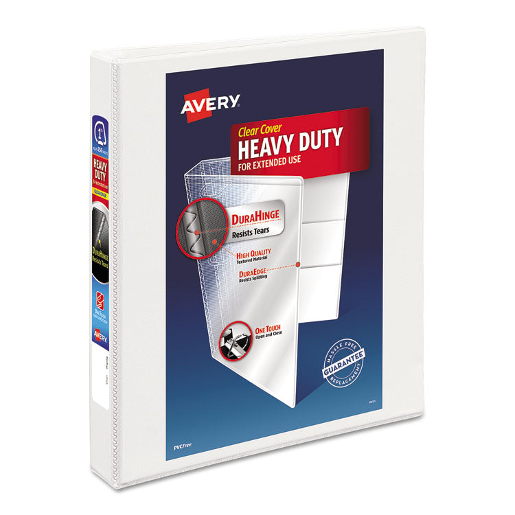 Avery® Heavy-Duty View Binder with DuraHinge and One Touch EZD Rings, 3 Rings, 1" Capacity, 11 x 8.5, White (AVE79199)