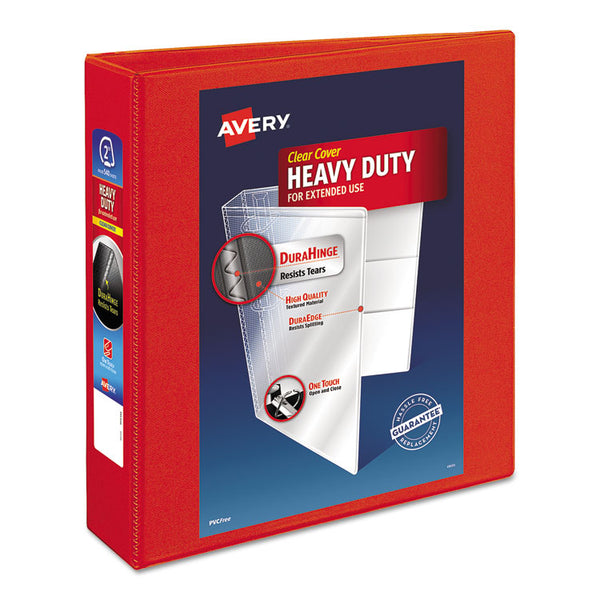 Avery® Heavy-Duty View Binder with DuraHinge and One Touch EZD Rings, 3 Rings, 2" Capacity, 11 x 8.5, Red (AVE79225)