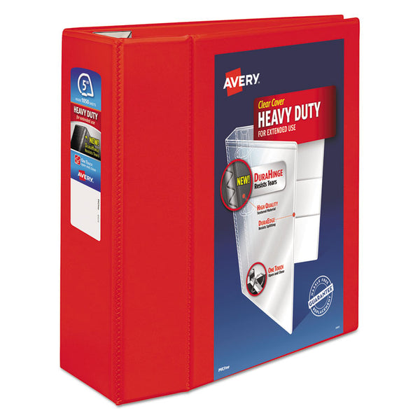 Avery® Heavy-Duty View Binder with DuraHinge and Locking One Touch EZD Rings, 3 Rings, 5" Capacity, 11 x 8.5, Red (AVE79327)