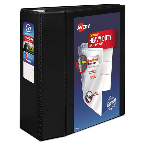 Avery® Heavy-Duty View Binder with DuraHinge and Locking One Touch EZD Rings, 3 Rings, 5" Capacity, 11 x 8.5, Black (AVE79606)