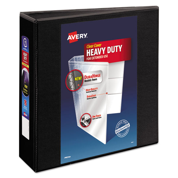 Avery® Heavy-Duty View Binder with DuraHinge and Locking One Touch EZD Rings, 3 Rings, 3" Capacity, 11 x 8.5, Black (AVE79693)
