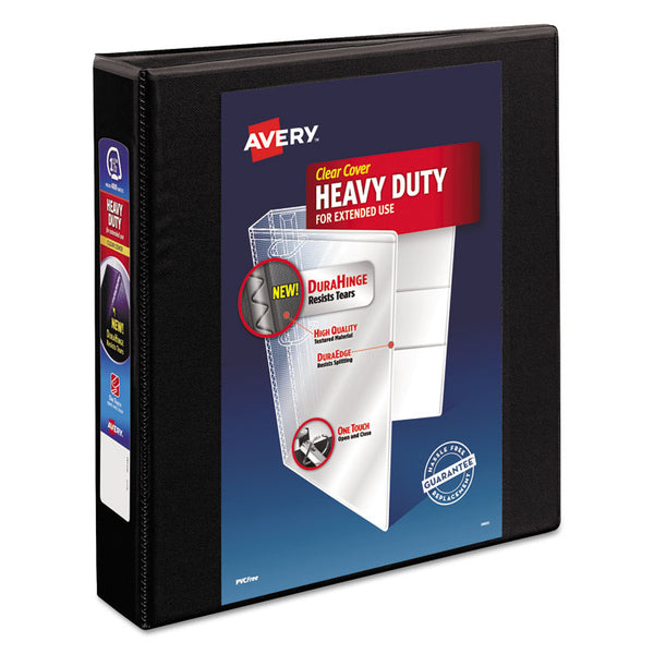Avery® Heavy-Duty View Binder with DuraHinge and One Touch EZD Rings, 3 Rings, 1.5" Capacity, 11 x 8.5, Black (AVE79695)