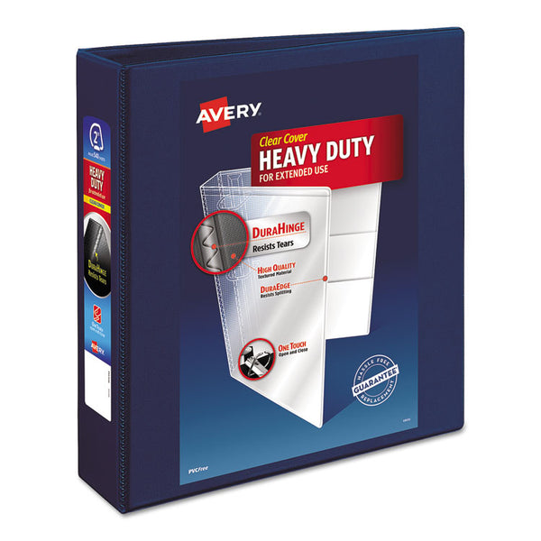 Avery® Heavy-Duty View Binder with DuraHinge and One Touch EZD Rings, 3 Rings, 2" Capacity, 11 x 8.5, Navy Blue (AVE79802)