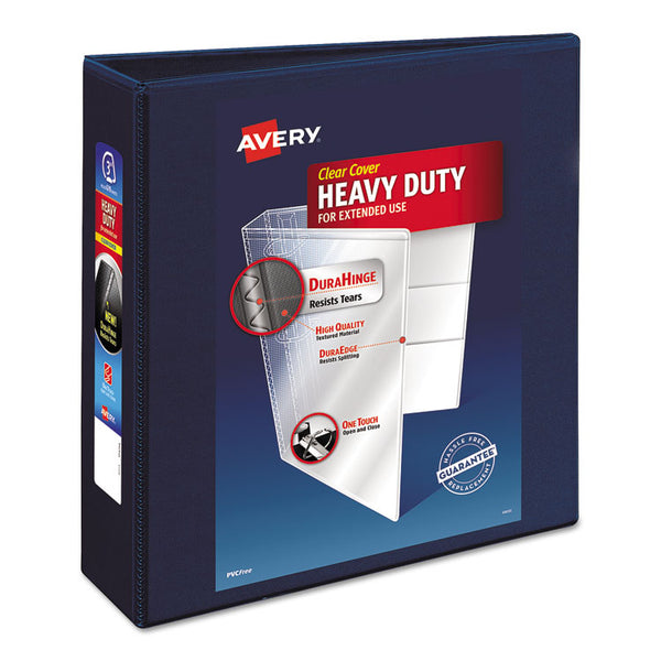 Avery® Heavy-Duty View Binder with DuraHinge and Locking One Touch EZD Rings, 3 Rings, 3" Capacity, 11 x 8.5, Navy Blue (AVE79803)