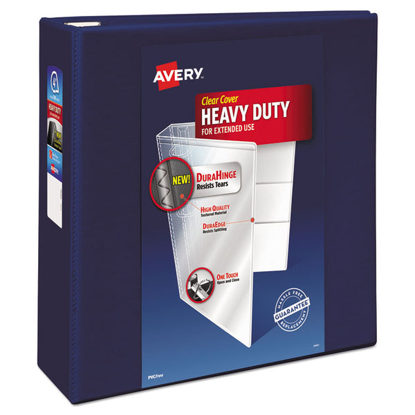 Avery® Heavy-Duty View Binder with DuraHinge and Locking One Touch EZD Rings, 3 Rings, 4" Capacity, 11 x 8.5, Navy Blue (AVE79804)