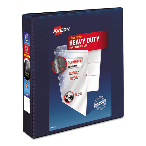 Avery® Heavy-Duty View Binder with DuraHinge and One Touch EZD Rings, 3 Rings, 1.5" Capacity, 11 x 8.5, Navy Blue (AVE79805)
