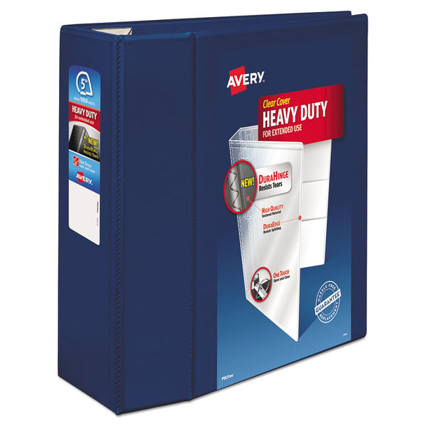 Avery® Heavy-Duty View Binder with DuraHinge and Locking One Touch EZD Rings, 3 Rings, 5" Capacity, 11 x 8.5, Navy Blue (AVE79806)