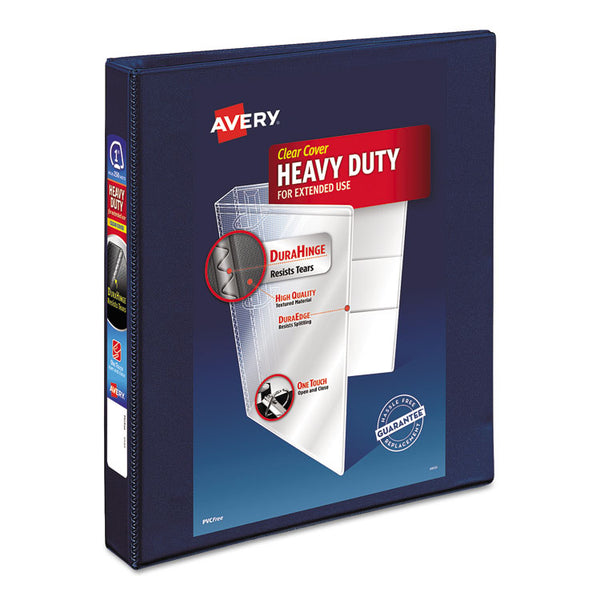 Avery® Heavy-Duty View Binder with DuraHinge and One Touch EZD Rings, 3 Rings, 1" Capacity, 11 x 8.5, Navy Blue (AVE79809)