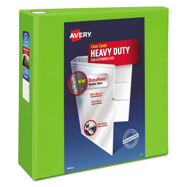Avery® Heavy-Duty View Binder with DuraHinge and Locking One Touch EZD Rings, 3 Rings, 4" Capacity, 11 x 8.5, Chartreuse (AVE79812)