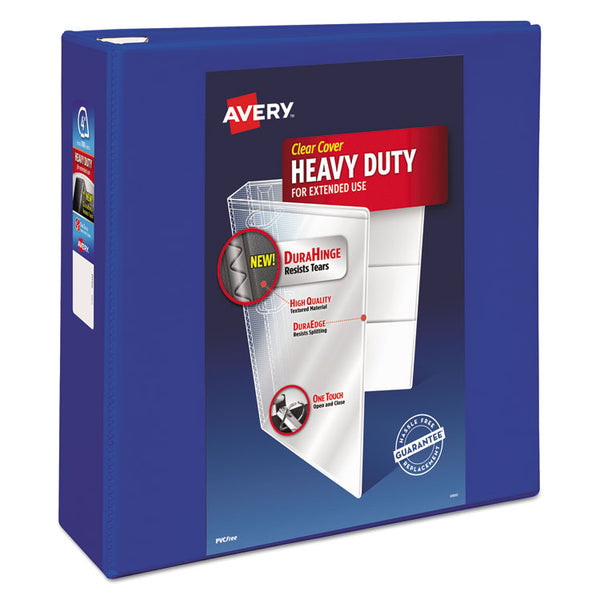 Avery® Heavy-Duty View Binder with DuraHinge and Locking One Touch EZD Rings, 3 Rings, 4" Capacity, 11 x 8.5, Pacific Blue (AVE79814)