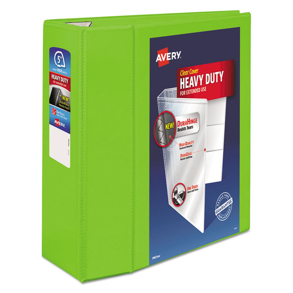 Avery® Heavy-Duty View Binder with DuraHinge and Locking One Touch EZD Rings, 3 Rings, 5" Capacity, 11 x 8.5, Chartreuse (AVE79815)