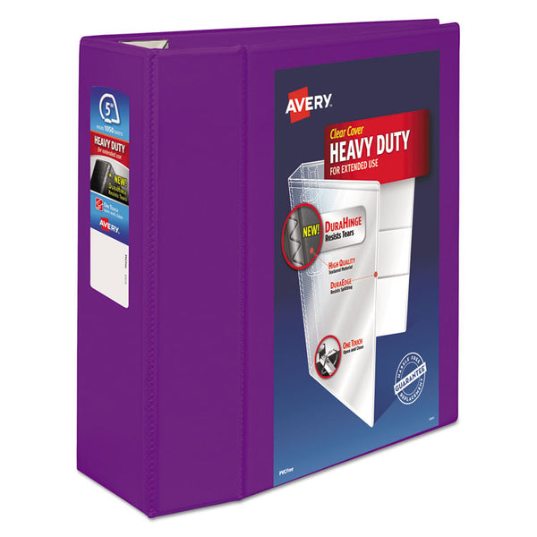 Avery® Heavy-Duty View Binder with DuraHinge and Locking One Touch EZD Rings, 3 Rings, 5" Capacity, 11 x 8.5, Purple (AVE79816)