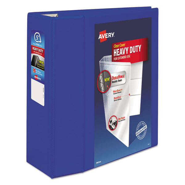 Avery® Heavy-Duty View Binder with DuraHinge and Locking One Touch EZD Rings, 3 Rings, 5" Capacity, 11 x 8.5, Pacific Blue (AVE79817)