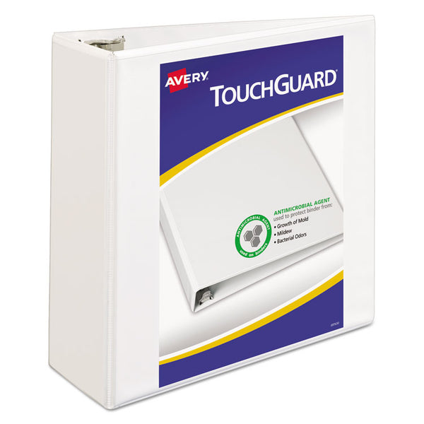 Avery® TouchGuard Protection Heavy-Duty View Binders with Slant Rings, 3 Rings, 4" Capacity, 11 x 8.5, White (AVE17145)