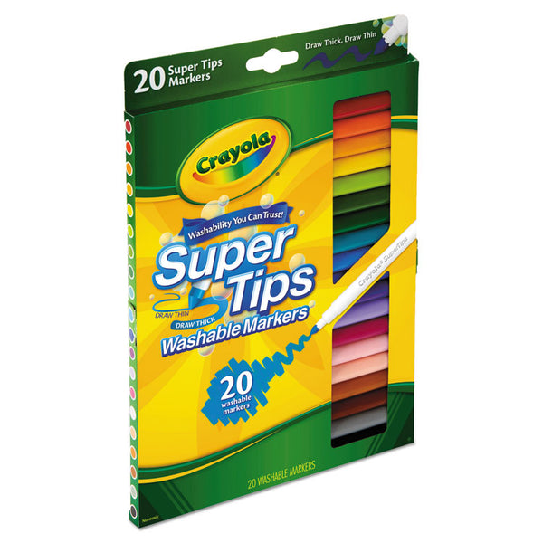 Crayola® Washable Super Tips Markers, Fine/Broad Bullet Tips, Assorted Colors, 20/Set (CYO588106) Box of 20