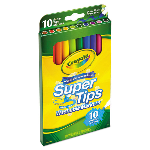 Crayola® Washable Super Tips Markers, Fine/Broad Bullet Tips, Assorted Colors, 10/Set (CYO588610) Set of 10