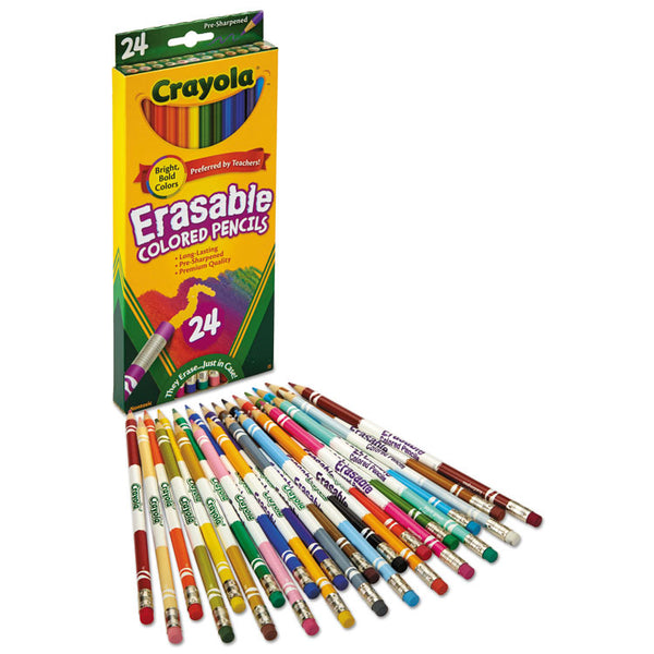 Crayola® Erasable Color Pencil Set, 3.3 mm, 2B, Assorted Lead and Barrel Colors, 24/Pack (CYO682424) Box of 24