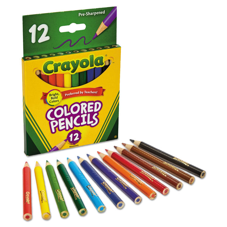 Crayola® Short-Length Colored Pencil Set, 3.3 mm, 2B, Assorted Lead and Barrel Colors, Dozen (CYO684112)