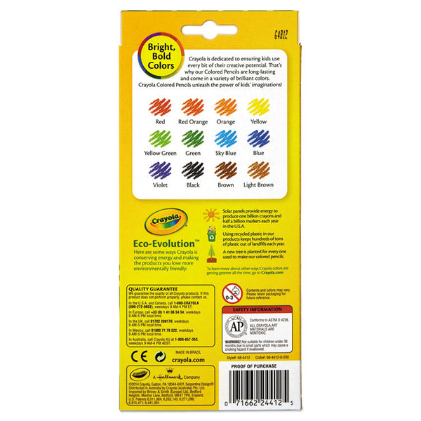 Crayola® Erasable Color Pencil Set, 3.3 mm, 2B, Assorted Lead and Barrel Colors, Dozen (CYO684412) Box of 12