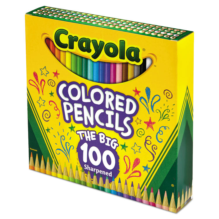 Crayola® Long-Length Colored Pencil Set, 3.3 mm, 2B, Assorted Lead and Barrel Colors, 100/Pack (CYO688100) Set of 100