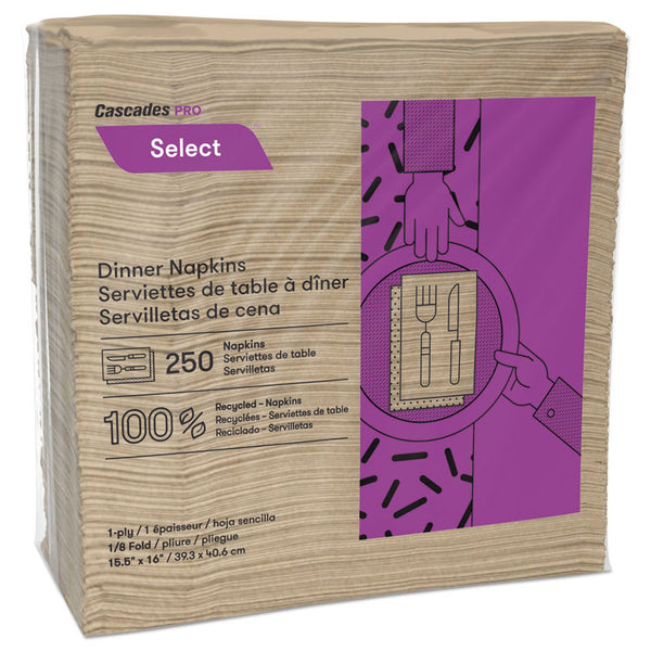 Cascades PRO Select Dinner Napkins, 1-Ply, 16 x 15.5, Natural, 250/Pack, 12 Packs/Carton (CSDN055)