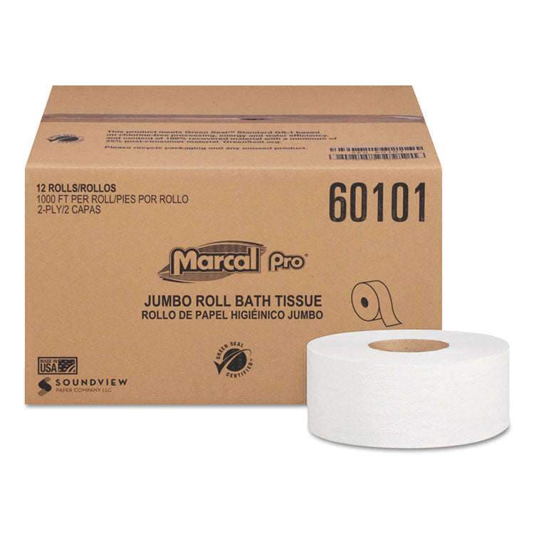 Marcal PRO™ 100% Recycled Bathroom Tissue, Septic Safe, 2-Ply, White, 3.3" x 1,000 ft, 12 Rolls/Carton (MRC60101)