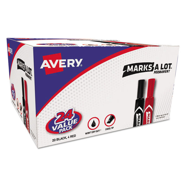 Avery® MARKS A LOT Regular Desk-Style Permanent Marker Value Pack, Broad Chisel Tip, Assorted Colors, 24/Pack (98187) (AVE98187)