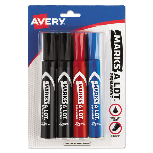 Avery® MARKS A LOT Regular Desk-Style Permanent Marker, Broad Chisel Tip, Assorted Colors, 4/Set (7905) (AVE07905)