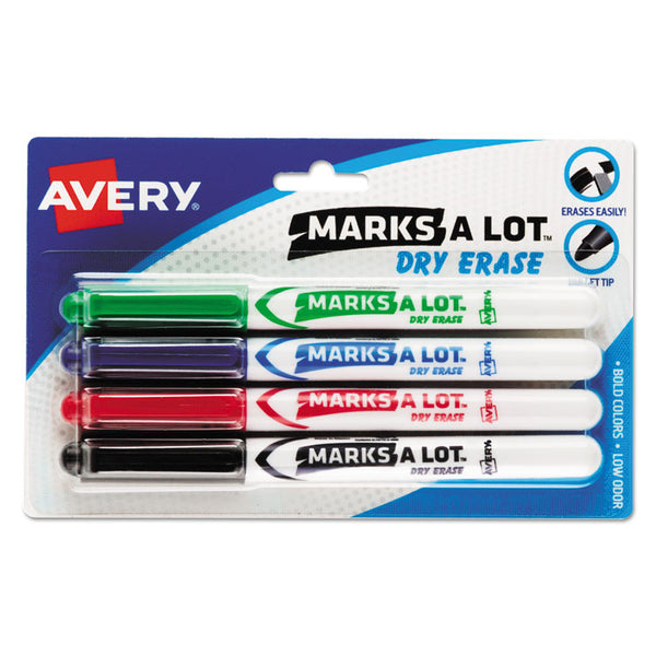 Avery® MARKS A LOT Pen-Style Dry Erase Markers, Medium Bullet Tip, Assorted Colors, 4/Set (24459) (AVE24459)