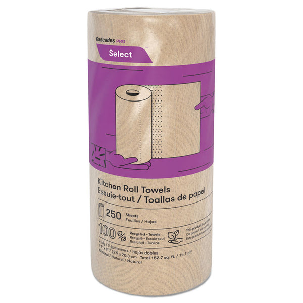 Cascades PRO Select Kitchen Roll Towels, 2-Ply, 11" x 166.6 ft, Natural, 250/Roll, 12/Carton (CSDK251)