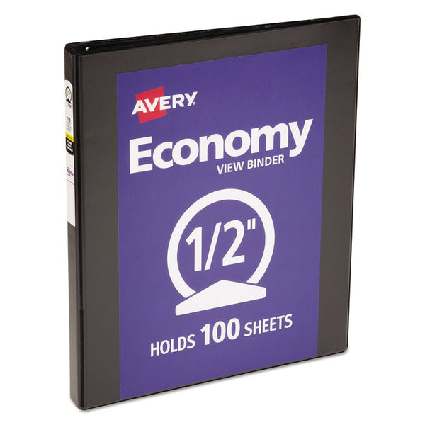 Avery® Economy View Binder with Round Rings , 3 Rings, 0.5" Capacity, 11 x 8.5, Black, (5705) (AVE05705)