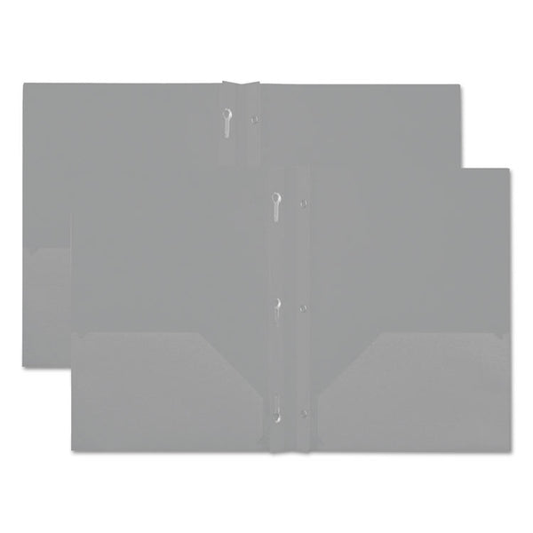 Plastic Twin-Pocket Report Covers with Three-Prong Fastener, 11 x 8.5, White/White, 10/Pack (UNV20554) Pack of 10