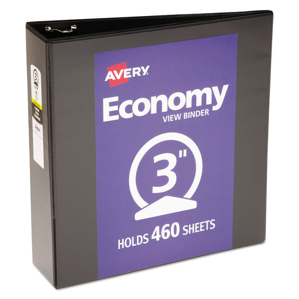 Avery® Economy View Binder with Round Rings , 3 Rings, 3" Capacity, 11 x 8.5, Black, (5740) (AVE05740)