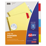 Avery® Insertable Big Tab Dividers, 5-Tab, Double-Sided Gold Edge Reinforcing, 11 x 8.5, Buff, Assorted Tabs, 1 Set (AVE11109)