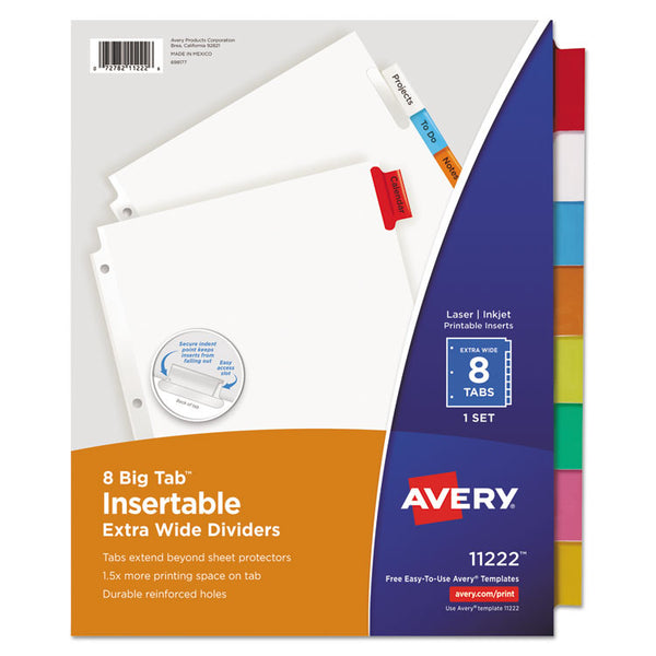 Avery® Insertable Big Tab Dividers, 8-Tab, 11.13 x 9.25, White, Assorted Tabs, 1 Set (AVE11222)