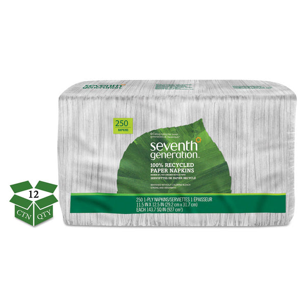 Seventh Generation® 100% Recycled Napkins, 1-Ply, 11 1/2 x 12 1/2, White, 250/Pack, 12 Packs/Carton (SEV13713CT)