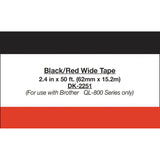 Brother Continuous Paper Label Tape, 2.4" x 50 ft, Black/White (BRTDK2251)